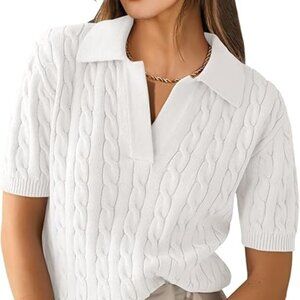 Pretty White, Brand New Cable Knit V-Neck Polo